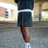 Washed Black Blurred Jogger Shorts
