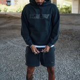 Washed Black Blurred Jogger Shorts